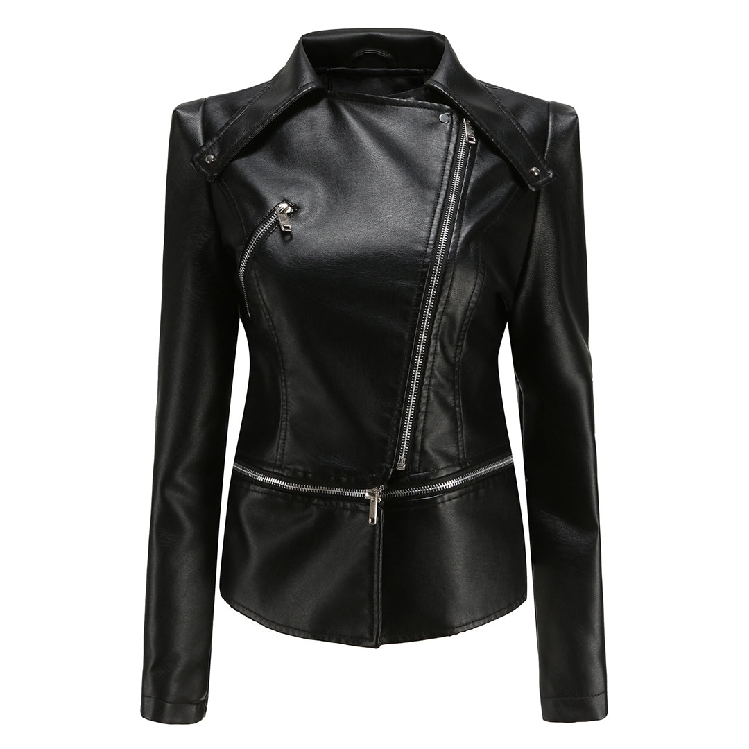 Women's leather biker jacket elegant light spring short stylish jacket