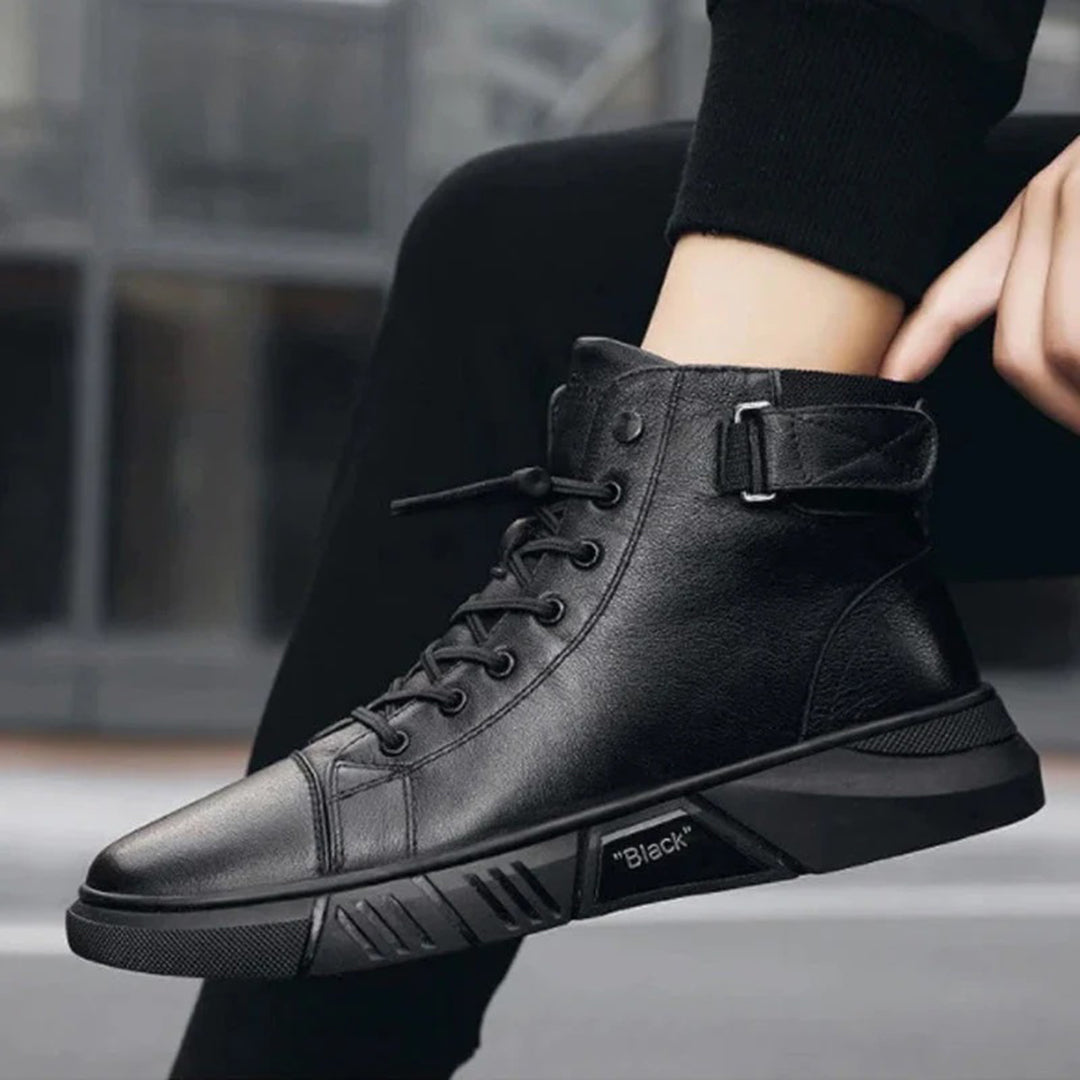 Buty zimowe męskie skórzane ocieplane botki casual wygodne na zimę wysokie