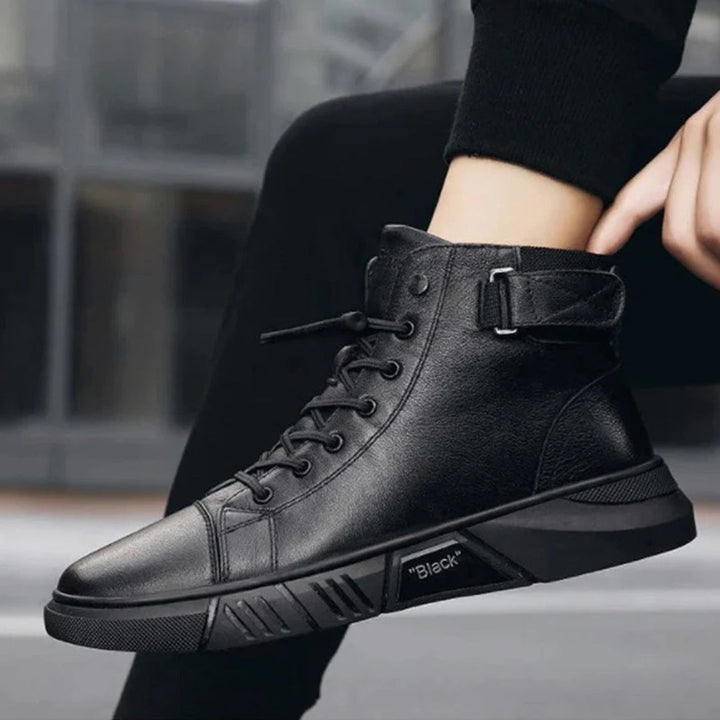Buty zimowe męskie skórzane ocieplane botki casual wygodne na zimę wysokie