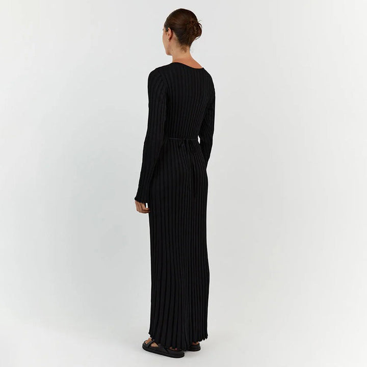 Sukienka damska dzianinowa maxi wiosenna elegancka dopasowana sukienka casualowa