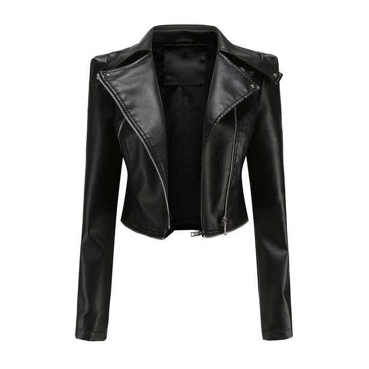 Women's leather biker jacket elegant light spring short stylish jacket