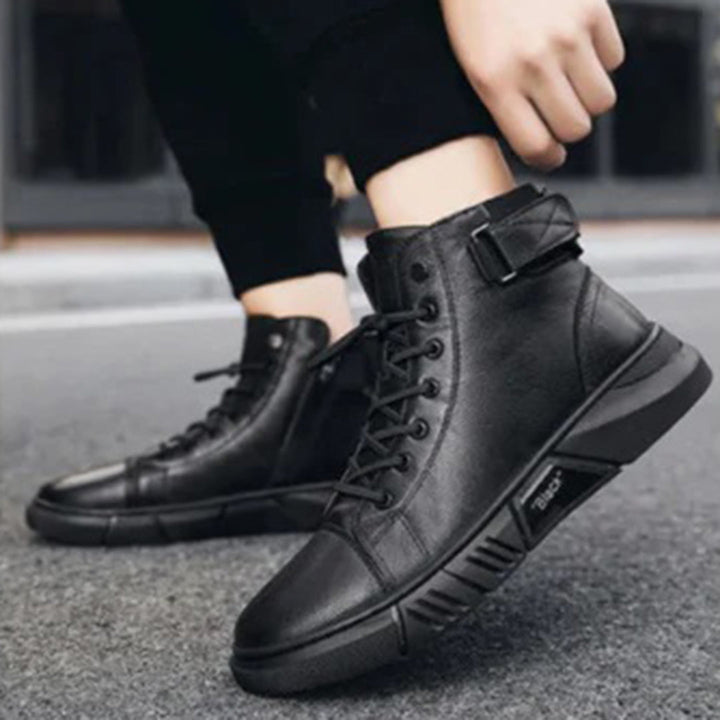Buty zimowe męskie skórzane ocieplane botki casual wygodne na zimę wysokie