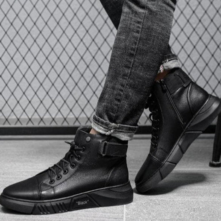 Buty zimowe męskie skórzane ocieplane botki casual wygodne na zimę wysokie