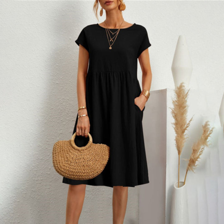 Sukienka damska bawełniana letnia midi casual krótki rękaw lekka na lato elegancka