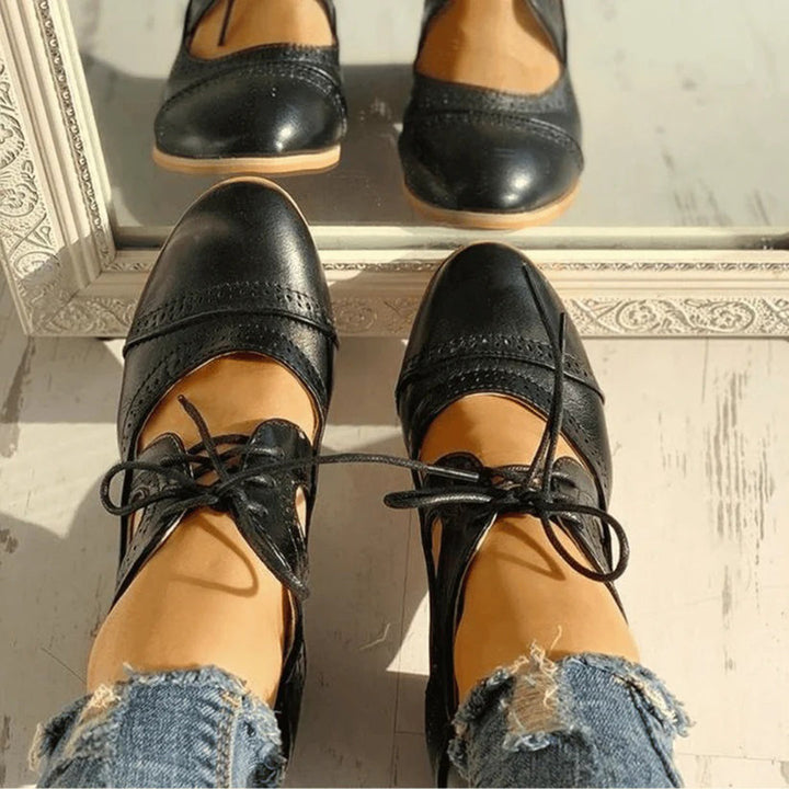 Półbuty damskie skórzane na obcasie eleganckie buty casual na sezon wiosna-lato