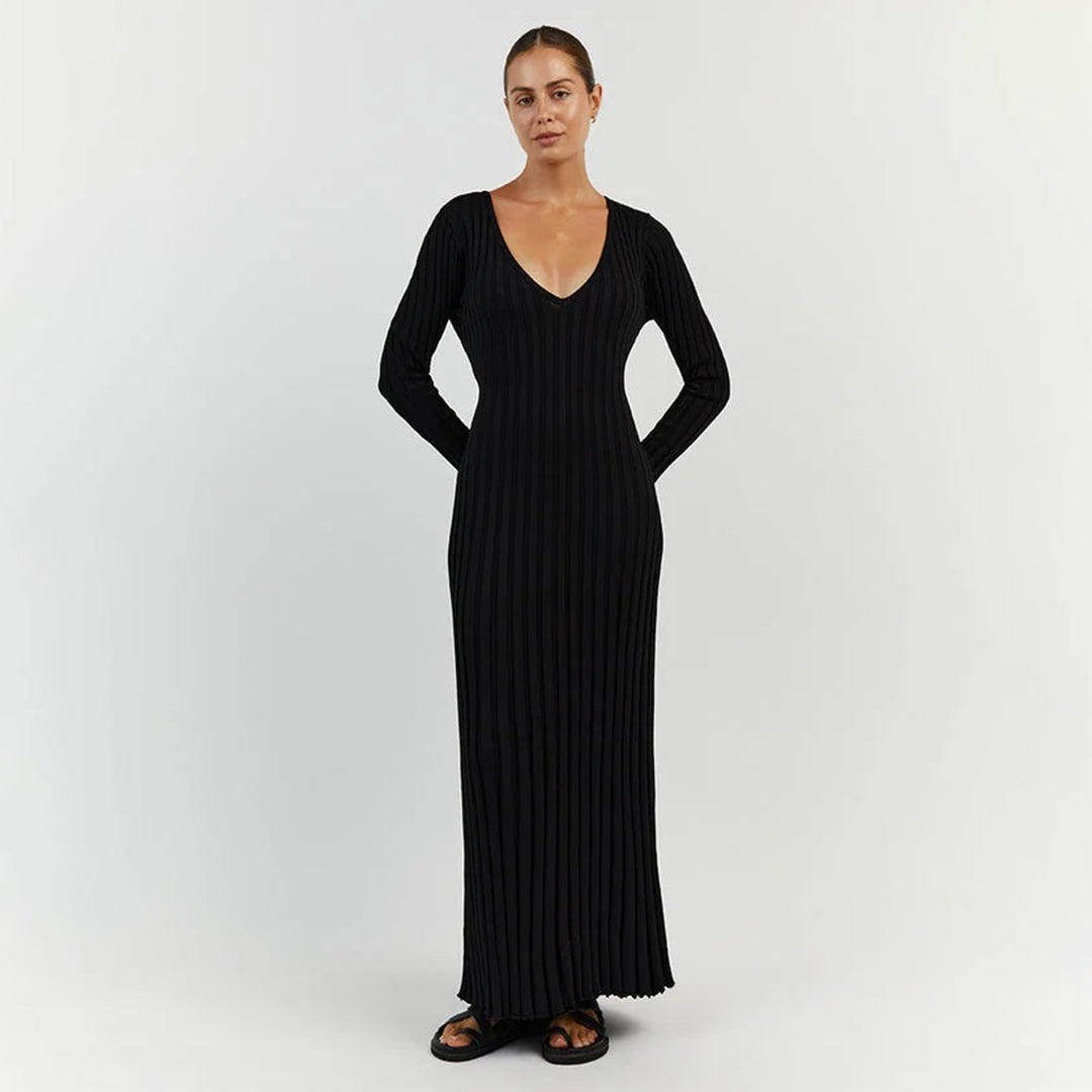 Sukienka damska dzianinowa maxi wiosenna elegancka dopasowana sukienka casualowa