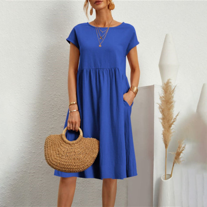 Sukienka damska bawełniana letnia midi casual krótki rękaw lekka na lato elegancka