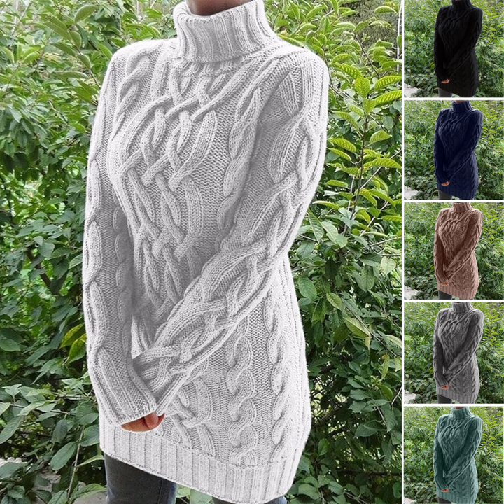 Sweter damski golf wełniany zimowy gruby ciepły oversize warkoczowy modny
