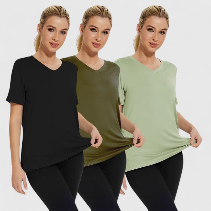 T-shirts de algodão para mulher, conjunto de 3 peças, com manga curta para a temporada de verão, para usar no dia a dia.