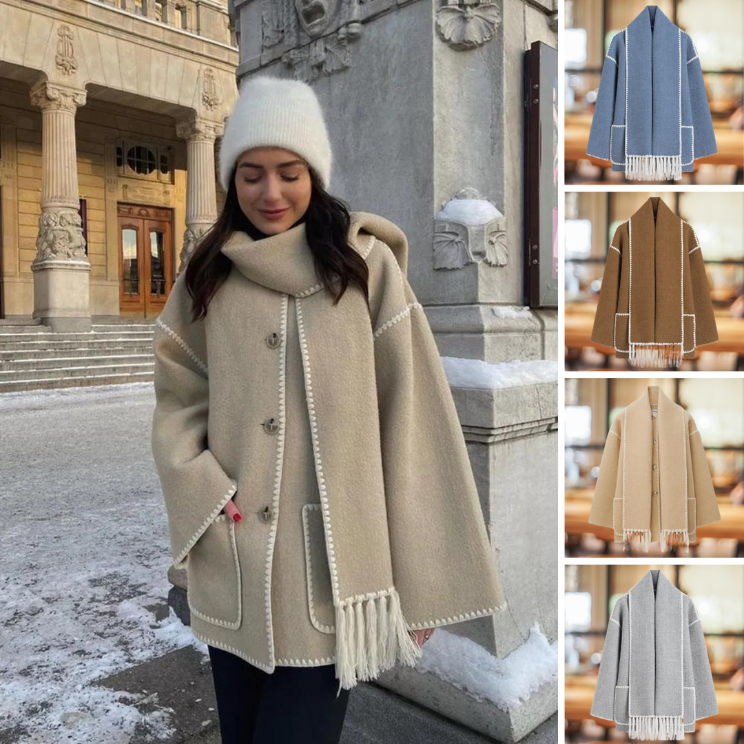 Renata™ - Elegancki Płaszcz Wełniany z Zimowym Szalikiem