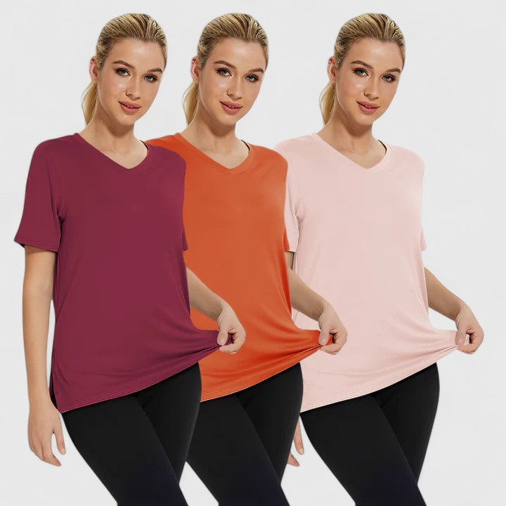 T-shirts de algodão para mulher, conjunto de 3 peças, com manga curta para a temporada de verão, para usar no dia a dia.