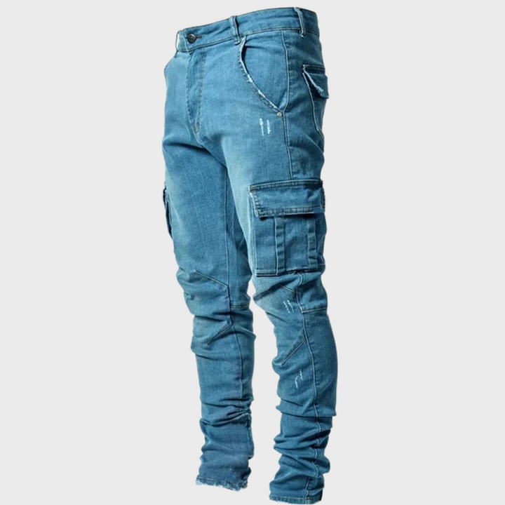 Jeansy męskie wiosenne bawełniane slim fit spodnie cargo casual elastyczne wygodne
