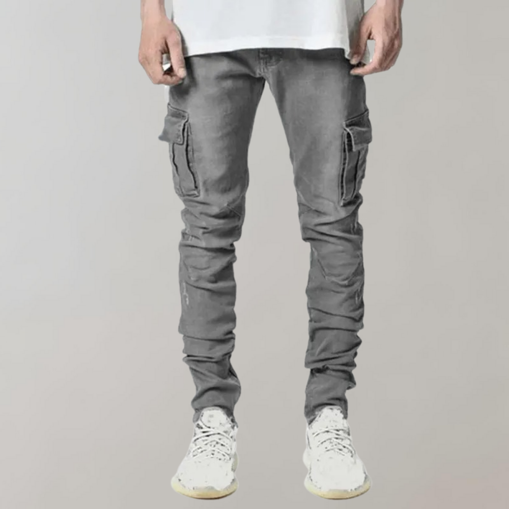 Jeansy męskie wiosenne bawełniane slim fit spodnie cargo casual elastyczne wygodne