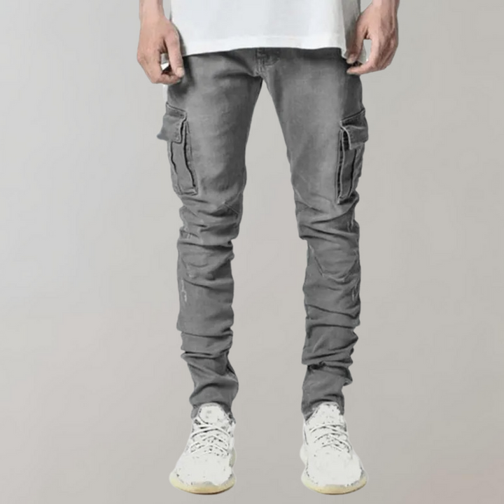 Jeansy męskie wiosenne bawełniane slim fit spodnie cargo casual elastyczne wygodne
