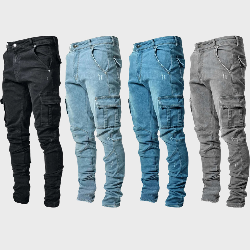 Jeansy męskie wiosenne bawełniane slim fit spodnie cargo casual elastyczne wygodne