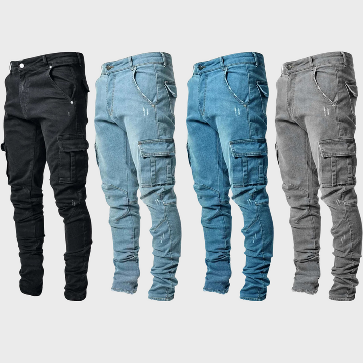 Jeansy męskie wiosenne bawełniane slim fit spodnie cargo casual elastyczne wygodne