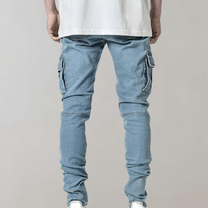 Jeansy męskie wiosenne bawełniane slim fit spodnie cargo casual elastyczne wygodne