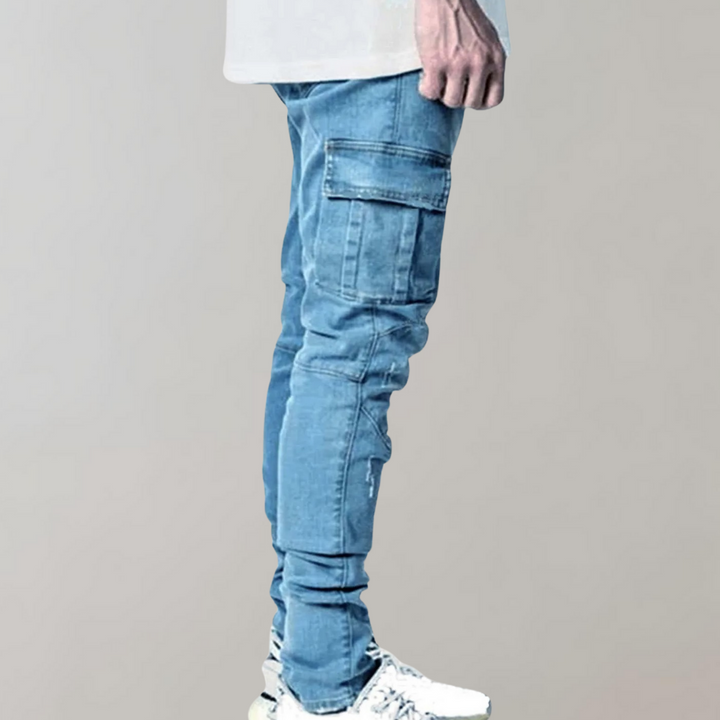 Jeansy męskie wiosenne bawełniane slim fit spodnie cargo casual elastyczne wygodne