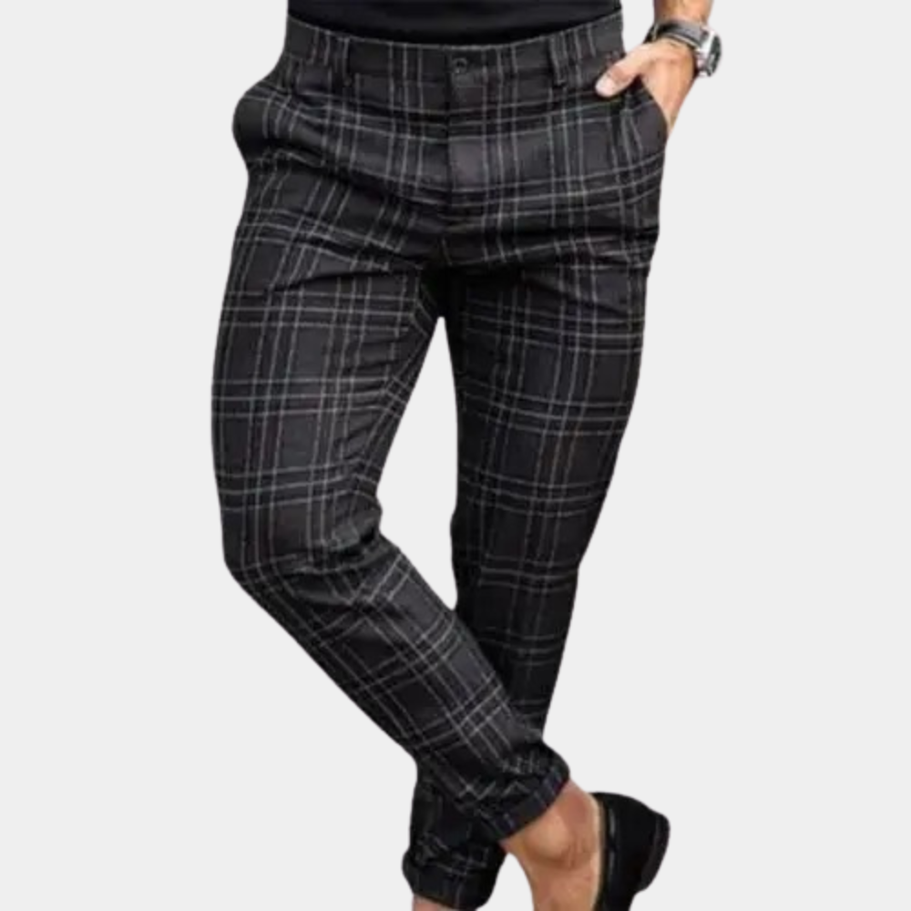 Spodnie męskie bawełniane slim fit eleganckie w kratę na jesień casualowe