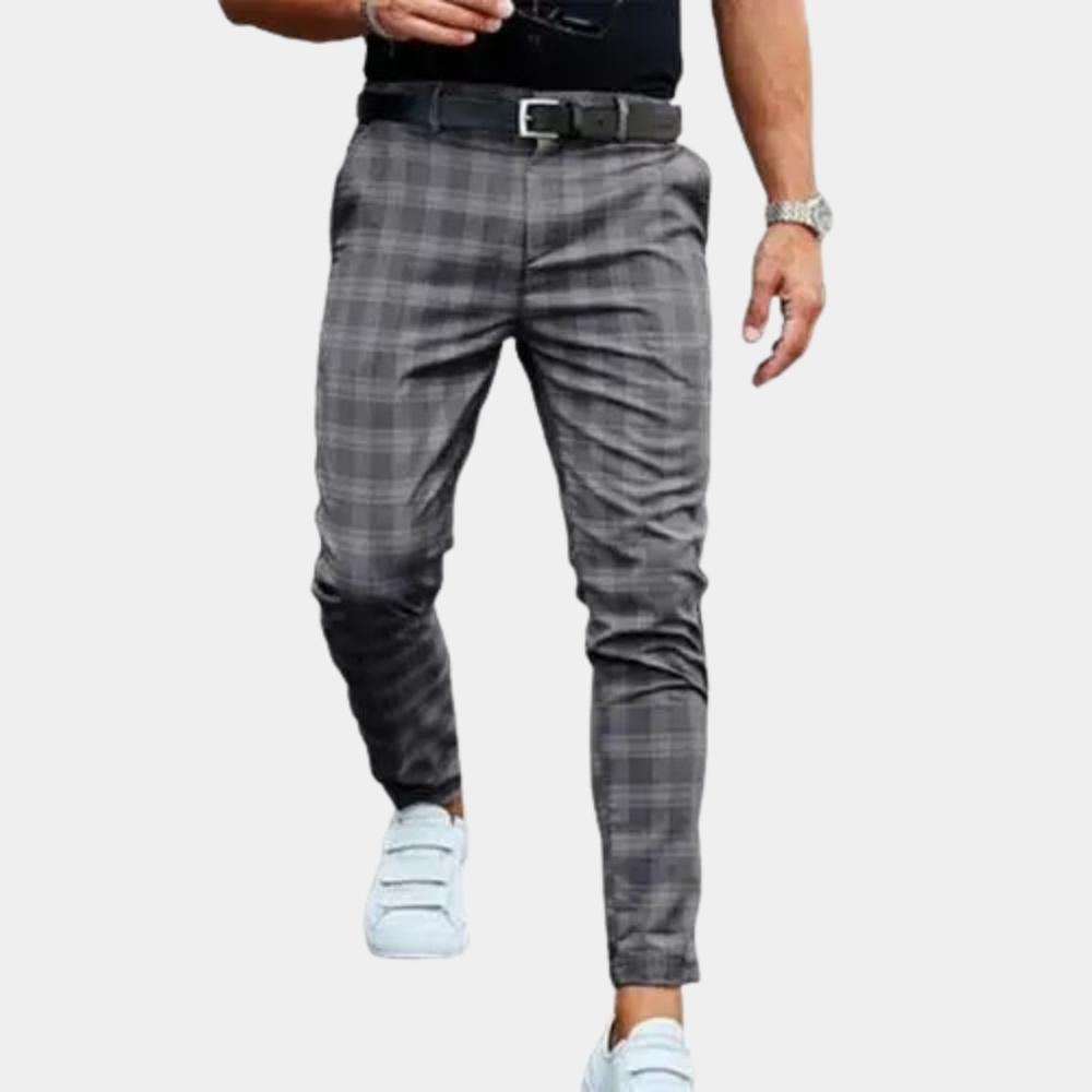Spodnie męskie bawełniane slim fit eleganckie w kratę na jesień casualowe