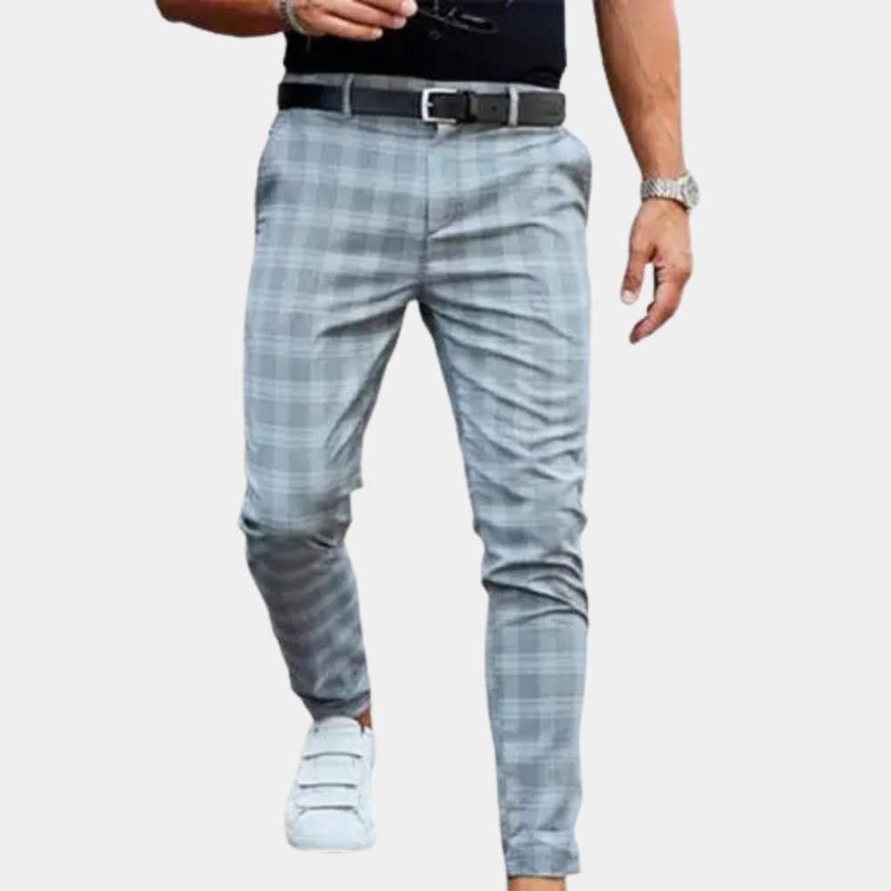 Spodnie męskie bawełniane slim fit eleganckie w kratę na jesień casualowe