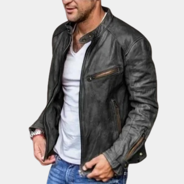 Pánská kožená bunda na jaro klasická pravá kůže casual biker lehká