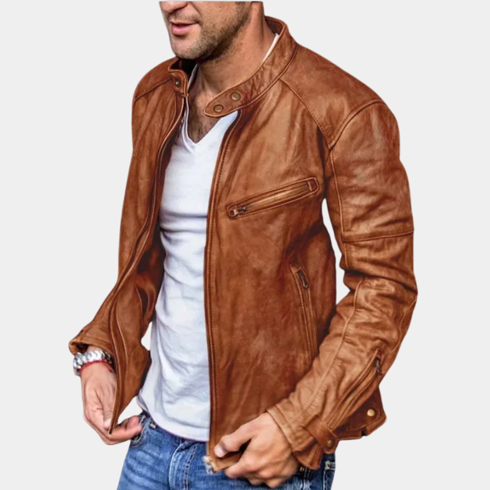 Pánská kožená bunda na jaro klasická pravá kůže casual biker lehká
