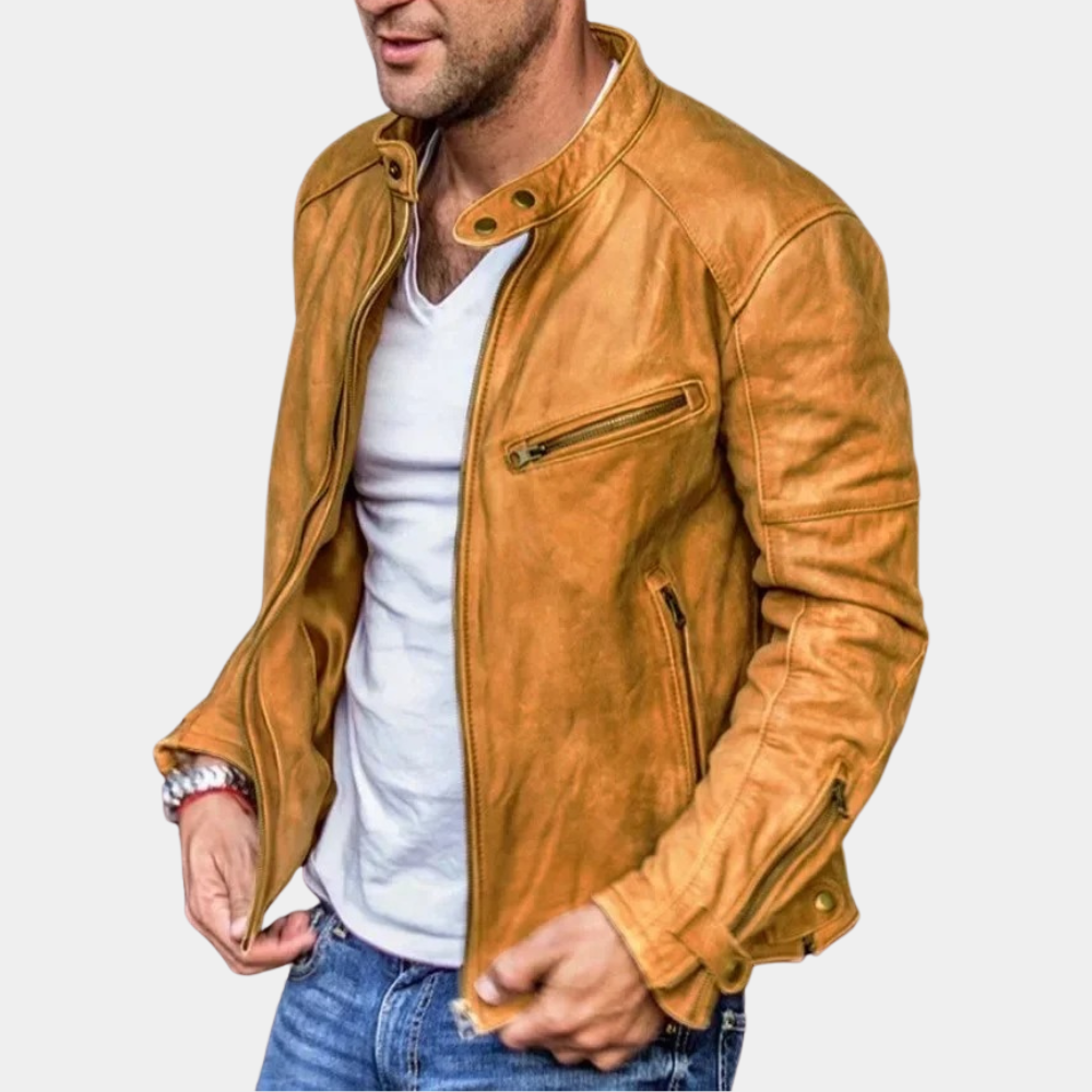 Pánská kožená bunda na jaro klasická pravá kůže casual biker lehká