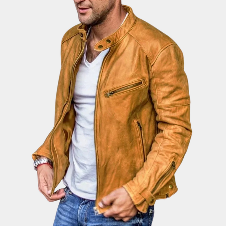 Pánská kožená bunda na jaro klasická pravá kůže casual biker lehká
