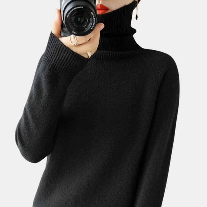 Sweter damski wełniany golf wiosenny elegancki dopasowany ciepły dzianinowy