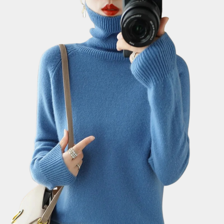 Sweter damski wełniany golf wiosenny elegancki dopasowany ciepły dzianinowy