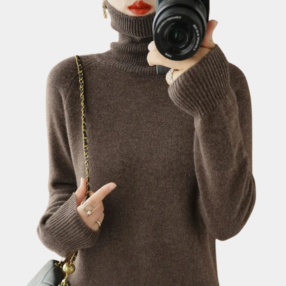 Sweter damski wełniany golf wiosenny elegancki dopasowany ciepły dzianinowy