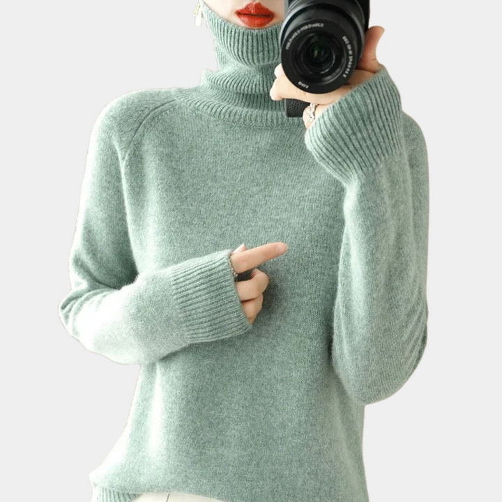 Sweter damski wełniany golf wiosenny elegancki dopasowany ciepły dzianinowy