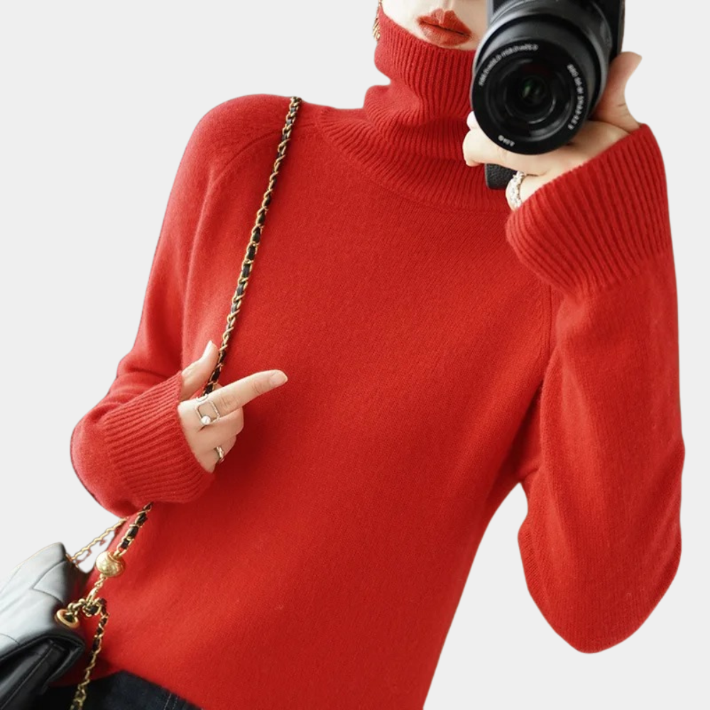 Sweter damski wełniany golf wiosenny elegancki dopasowany ciepły dzianinowy