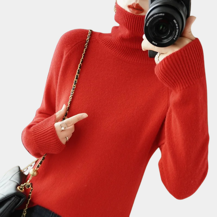 Sweter damski wełniany golf wiosenny elegancki dopasowany ciepły dzianinowy