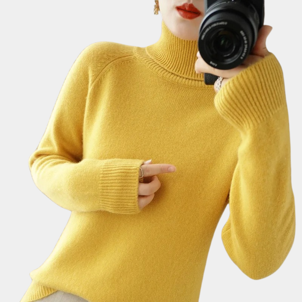Sweter damski wełniany golf wiosenny elegancki dopasowany ciepły dzianinowy