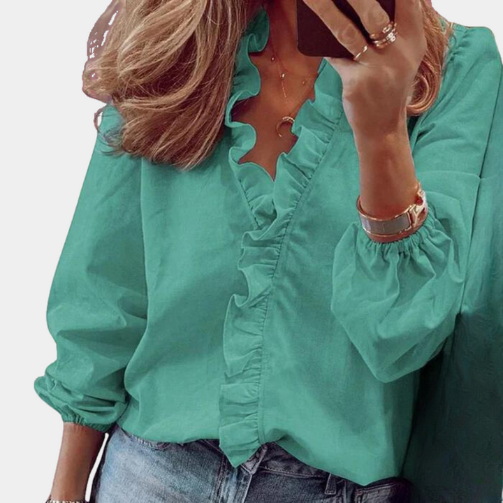 Bluzka damska elegancka bawełniana z falbaną koszulowa styl casual na wiosnę lato