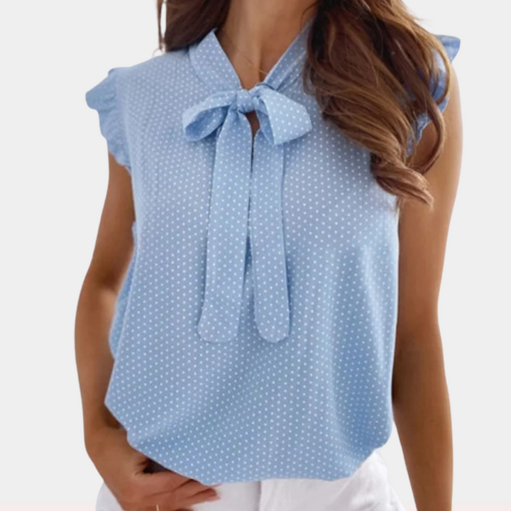 Bluzka damska wiosenna bawełniana elegancka z kokardą bez rękawów lekka casualowa