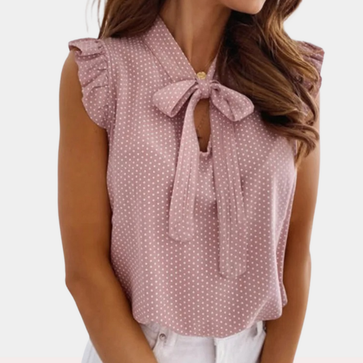Bluzka damska wiosenna bawełniana elegancka z kokardą bez rękawów lekka casualowa