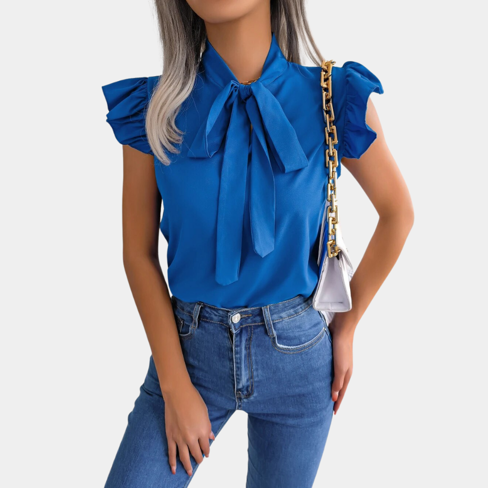 Natalia - Elegancka letnia bluzka damska ze stylowym kołnierzykiem z kokardą