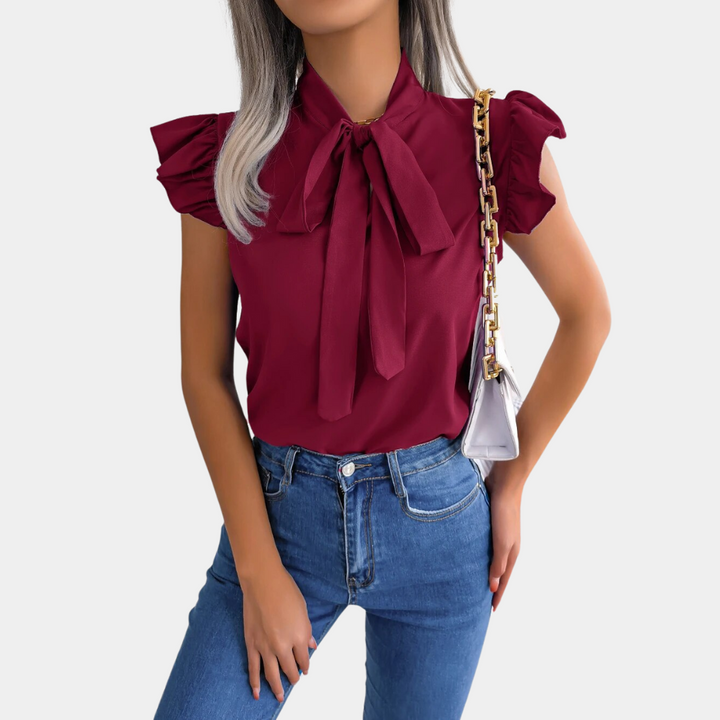 Natalia - Elegancka letnia bluzka damska ze stylowym kołnierzykiem z kokardą