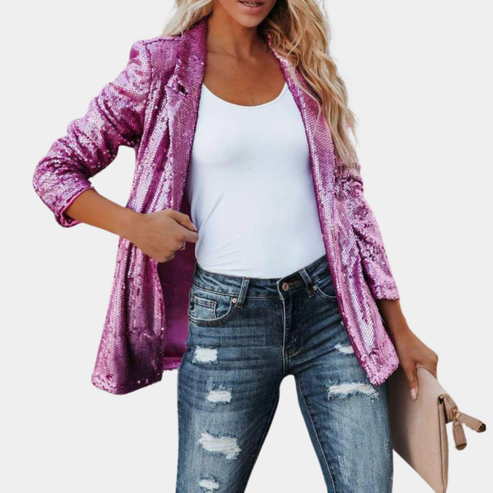 Marynarka damska elegancka bawełniana brokatowa lekka wiosenna blazer casualowy