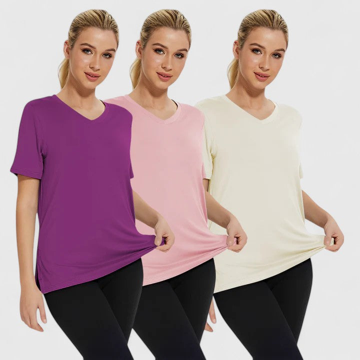 T-shirts de algodão para mulher, conjunto de 3 peças, com manga curta para a temporada de verão, para usar no dia a dia.