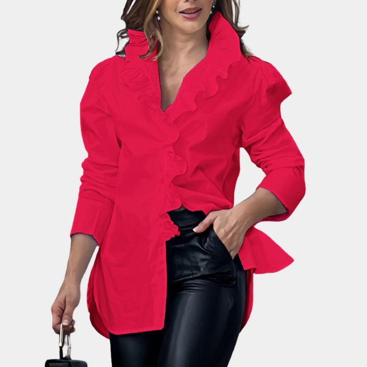 Bluzka damska bawełniana elegancka wiosenna koszula z falbaną casualowa modna