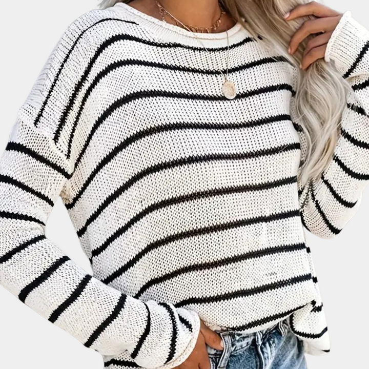 Sweter damski dzianinowy w paski casual z długim rękawem na jesień i zimę