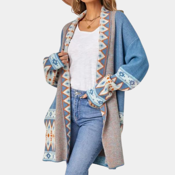 Kardigan damski dzianinowy boho wiosenny elegancki sweter narzutka damska
