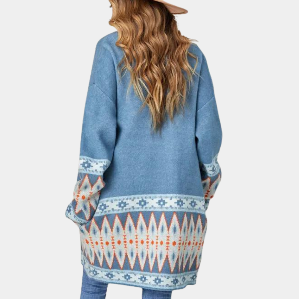 Kardigan damski dzianinowy boho wiosenny elegancki sweter narzutka damska