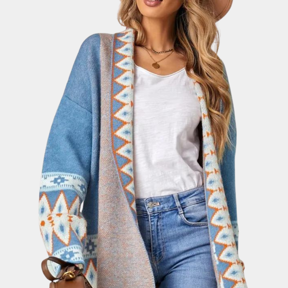 Kardigan damski dzianinowy boho wiosenny elegancki sweter narzutka damska