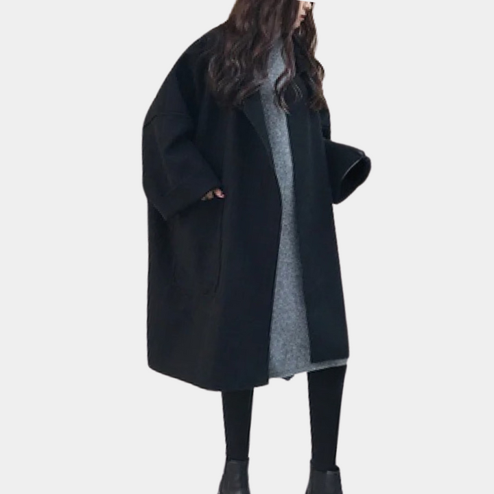 Płaszcz damski wełniany długi oversize elegancki przejściowy na wiosnę klasyczny stylowy