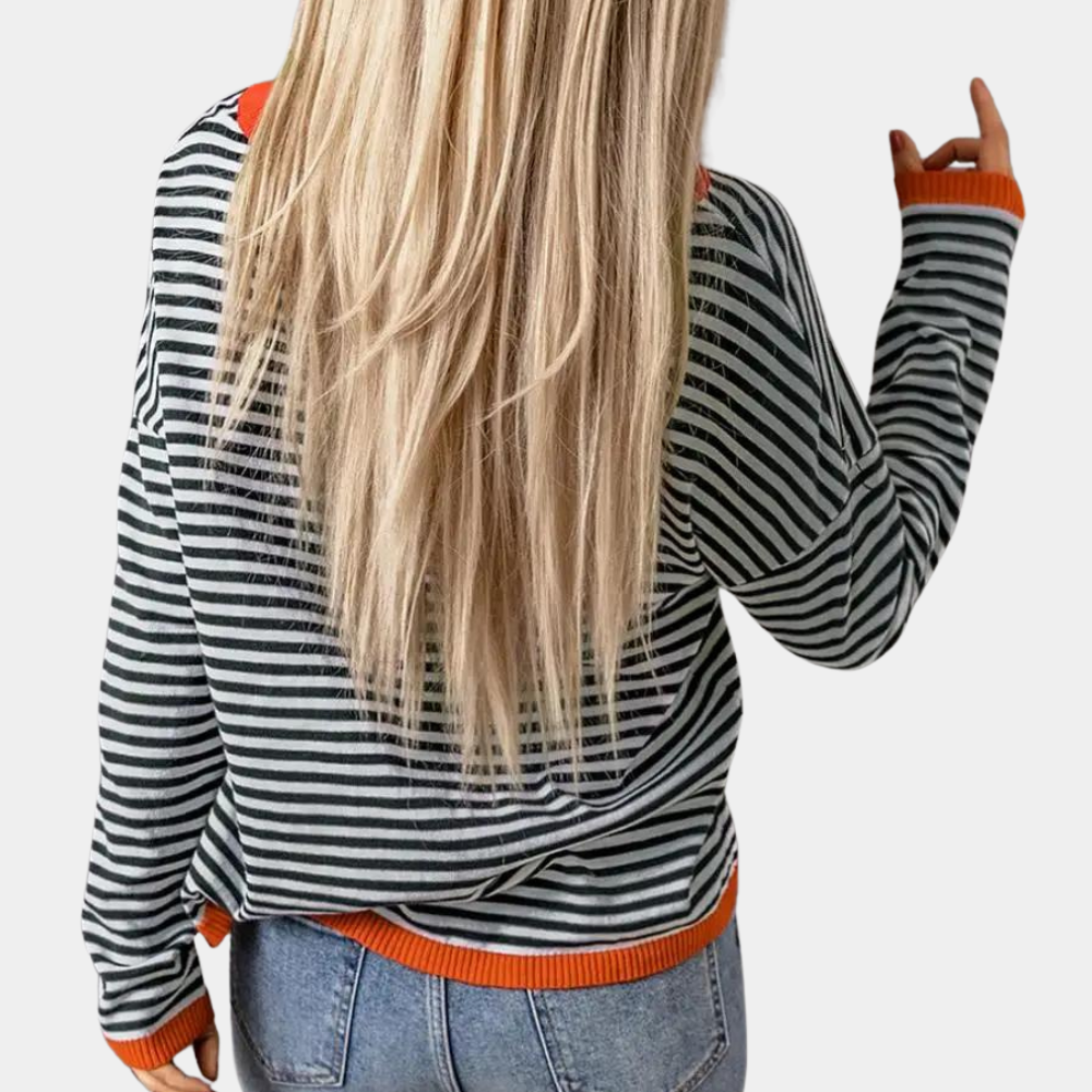 Sweter damski dzianinowy w paski oversize casual na jesień i zimę z rękawem